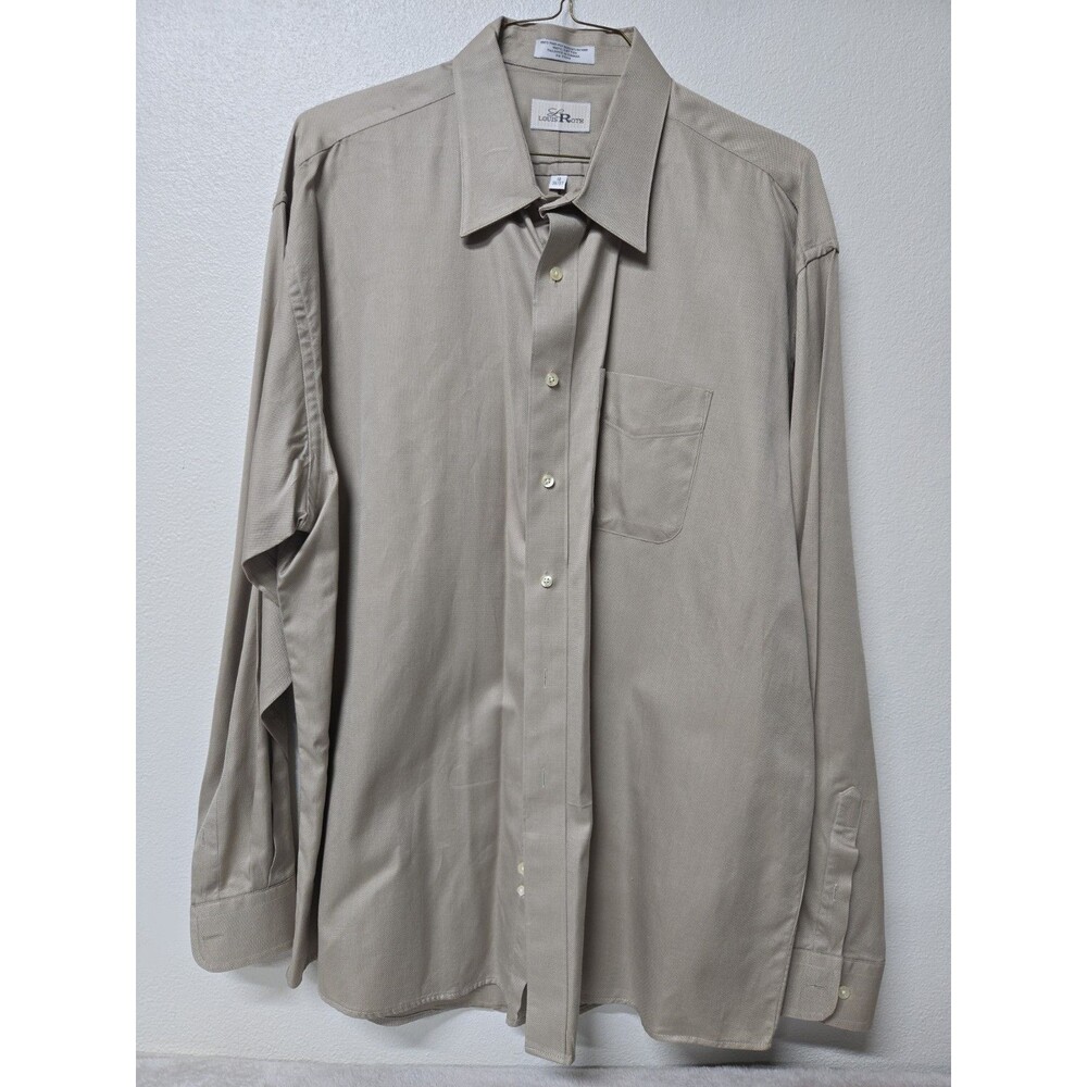 Louis Roth Dress Shirt Mens Size 18 36/37 Button Up Long Sleeve Tan With Pocket